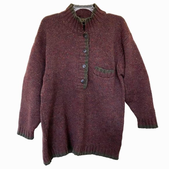 Eddie Bauer Wool Pullover Henley Knit Sweater Vintage Burgundy Heather - Picture 1 of 7